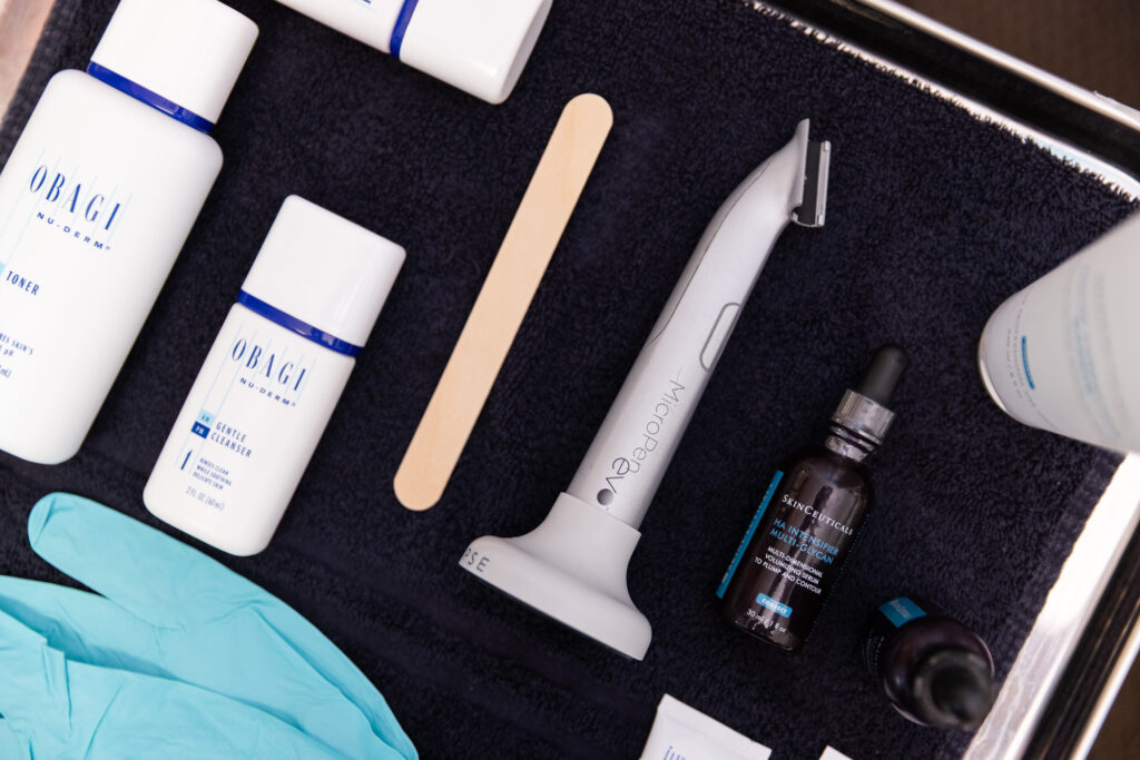 A provider at Medical Spa NP opens up the kit for microneedling for fine lines in Lancaster.