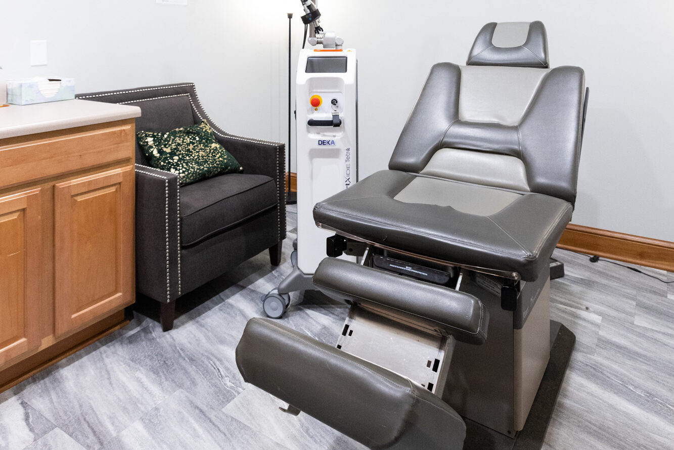 The clean, tranquil treatment room where our providers perform bikini line hair removal in Lancaster.